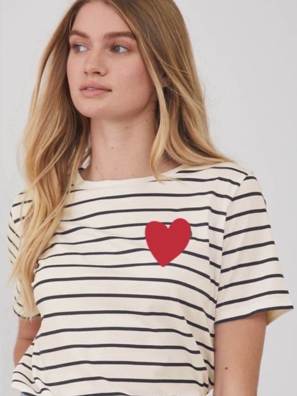South Parade Lola Heart Stripe Tee Cream Black Red Heart T-Shirt Size Small S